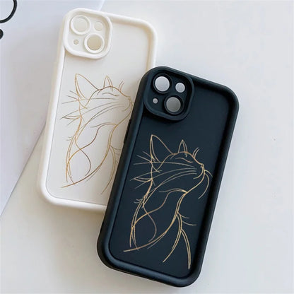 Artistic Line Cat Case For OPPO Reno 13 14 11 12F 11F 13F Realme C53 C55 C65 C63 C67 C71 15T 14 Plus A78 A58 A79 A60 A6 A5 Pro
