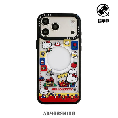 Sanrio Hello Kitty Magnetic Holder Wireless Charge Cute Cartoon Phone Case For iPhone 17 16 15 14 13 12 11 Pro Max Hard Cover