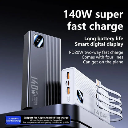 OnePlus 140W 500000mAh Power Bank  Super Fast Charging Large Capacity 4 in1 Cables Intelligent Digital Display Light For Phones