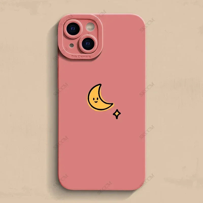 Simple Sun Moon Phone Case For iPhone 15 14 13 12 11 Pro Max 7 8 Plus X XR XS Funda High-end Soft Silicone Luxtury Cases Cover