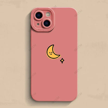 Simple Sun Moon Phone Case For iPhone 15 14 13 12 11 Pro Max 7 8 Plus X XR XS Funda High-end Soft Silicone Luxtury Cases Cover
