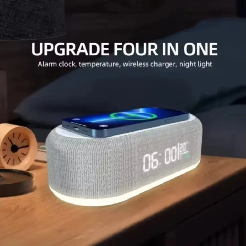 Wireless Charger Pad Phone Alarm Bedroom Lamp Night Light Desktop Clock Thermometer For iPhone 16 15 14 13 12 Fast Charging Dock