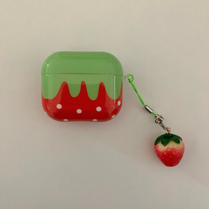 Cute Lovely White Polka Point Red Strawberry Glossy Shockproof Protective Cover Case For AirPods 4 3 Pro 2 1 with Charm Pendant