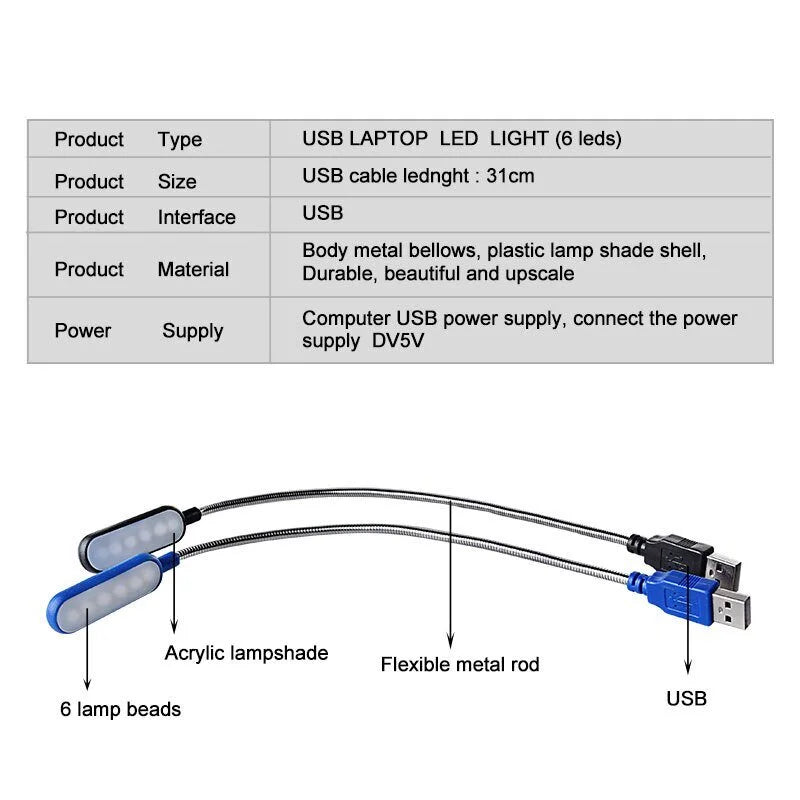 Portable USB LED Reading Lamp Mini Book Light Foldable Camping Night Lights Table Lamps For Power Bank PC Notebook Laptop