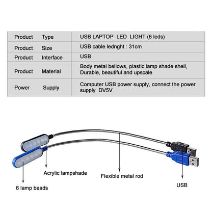 Portable USB LED Reading Lamp Mini Book Light Foldable Camping Night Lights Table Lamps For Power Bank PC Notebook Laptop