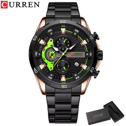 CURREN 8402 Creative Fashion Mens Business Casual Wristwatches Stainless Steel Luminous Dial Chronograph Clock