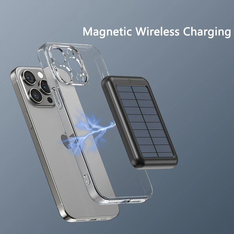 10000mAh Solar Power Bank Magnetic Wireless Charger Powerbank For iPhone 15 14 13 12 Pro Mini Portable External Battery Charger