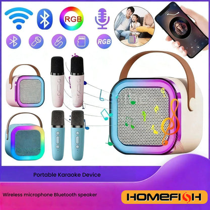 HOMEFISH K12 Karaoke Machine Portable 5.3 PA Speaker System with 1-2 Wireless Microphones Home Family Singing Children's Gifts