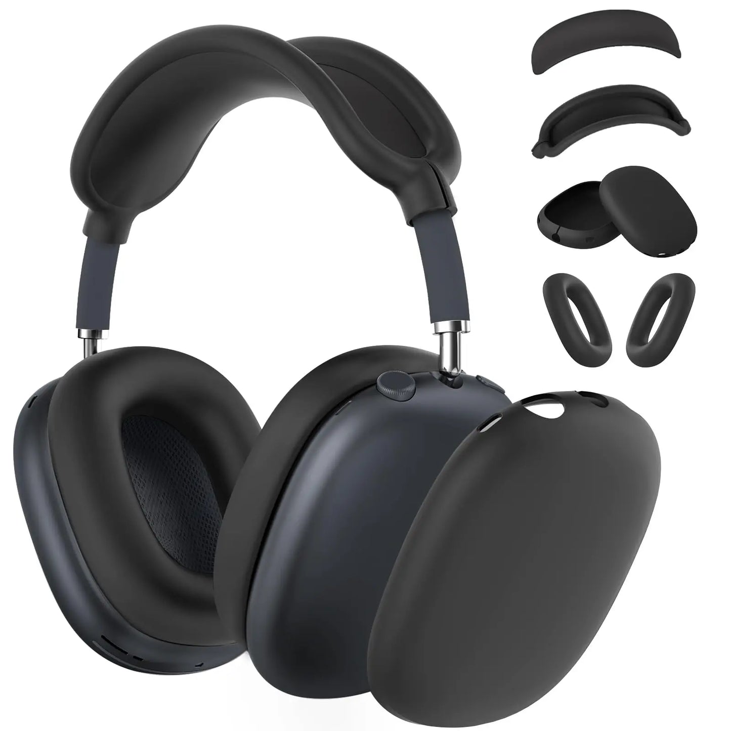 4 in 1 Silicone Case Cover for AirPods Max Headphones, Ear Pad Case Cover/Ear Cups Cover/Headband Cover for AirPod Max -Black