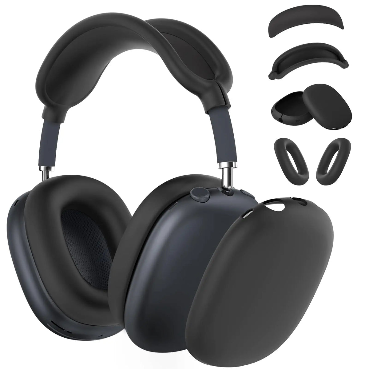 4 in 1 Silicone Case Cover for AirPods Max Headphones, Ear Pad Case Cover/Ear Cups Cover/Headband Cover for AirPod Max -Black