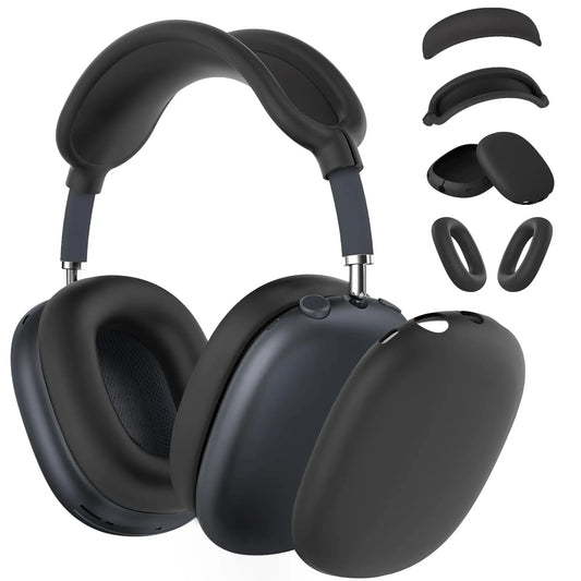 4 in 1 Silicone Case Cover for AirPods Max Headphones, Ear Pad Case Cover/Ear Cups Cover/Headband Cover for AirPod Max -Black