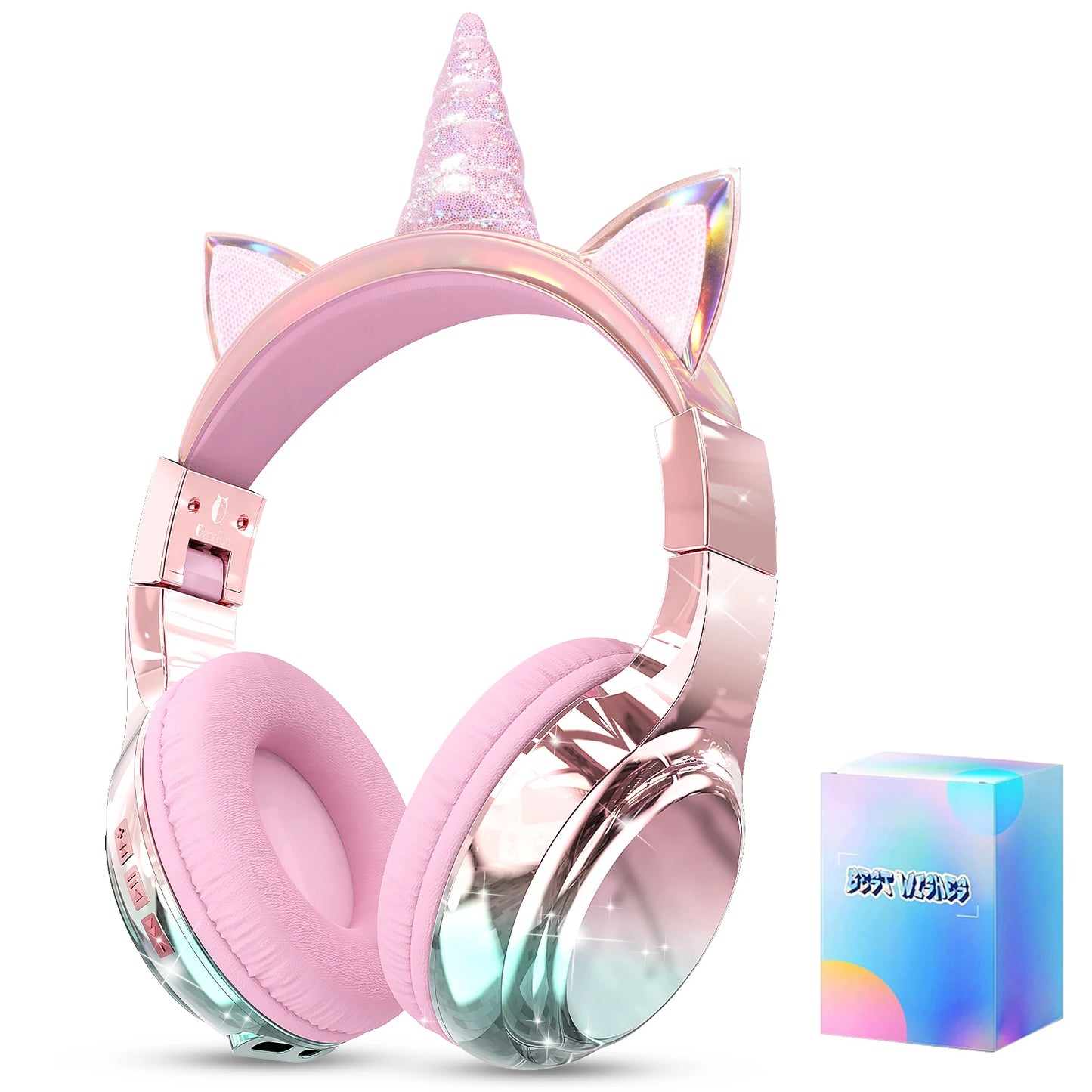 Cat Ear Wireless Headphones for Girls Kids Bluetooth Headphones Safe Volume 74/85/94dB Foldable Children's Headset For Travel