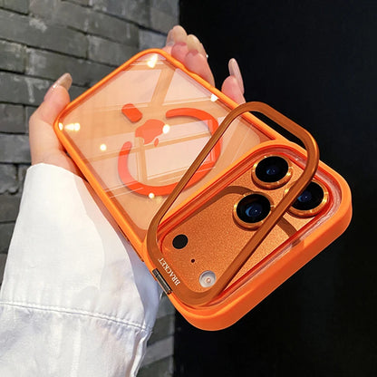 Luxury Lens Holder Transparent Magnetic Wireless Charge Case For iPhone 11 12 13 14 15 16 17 Air Pro Max Plus Shockproof Cover