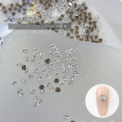 10Pcs 3D K9 Clear Nail Art Rhinestones 2-6mm Sparkle Mini Diamonds Nail Art Decorations DIY Phone Case Crafts Manicure Accessory