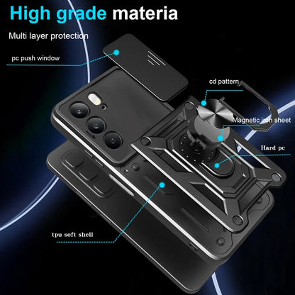 Magnetic Ring Holder Armor Case for OPPO Realme C75 C 75 RealmeC75 4G Slide Camera Protect Cover For Realme 14X 14 X Realme14X