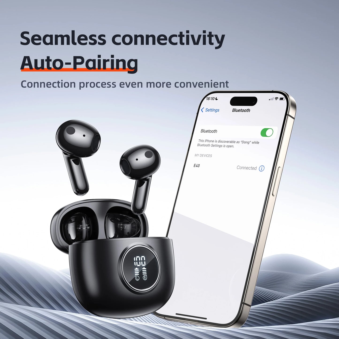 Wireless Headphones,QERE E40,NEW TWS Bluetooth 5.3,HD Microphone,HIFI Earphones,13mm Driver,Display screen+touch,4 Mics+ENC Call
