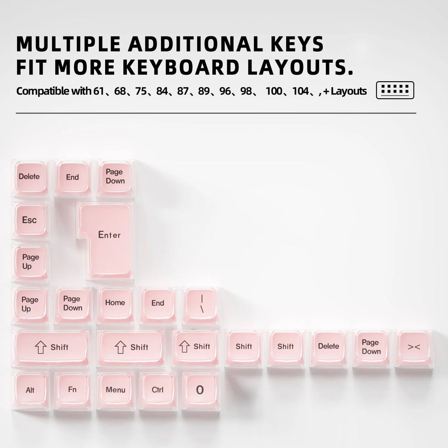 Crystal Jelly Side Front Printed Keycaps for Mechanical Keyboard 60 75 80 100 Layout Key Caps Korean Japanese Русский Arabic
