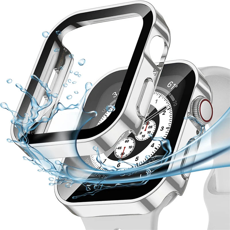 Tempered Glass Case for Apple Watch 45mm 41mm 44mm 40mm Screen Protector Cover Waterproof Hard Bumper iWatch Series 4 5 SE 6 7 8