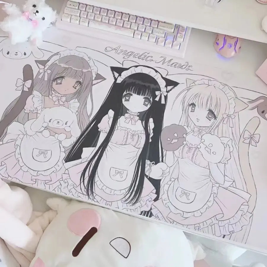 Lovely Cartoon Anime Girl Placemat Handmade Placemat Mouse Pad Table Mat Cute Pink Gift Computer Keyboard Non slip Mouse Pad