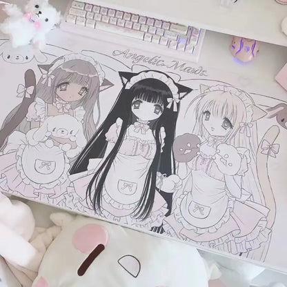 Lovely Cartoon Anime Girl Placemat Handmade Placemat Mouse Pad Table Mat Cute Pink Gift Computer Keyboard Non slip Mouse Pad