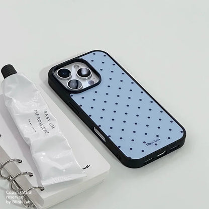 INS Korea Trendy Niche Polka Dot Blue Phone Case For iPhone 17 Air 16 15 14 12 13 11Pro Max Mini Plus Anti Drop Protective Cover