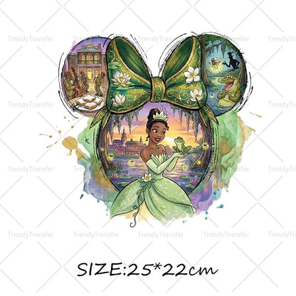 Mouse Head Princess Iron on Transfers for Clothes Heat Press Stickers Thermal Patches on Tees