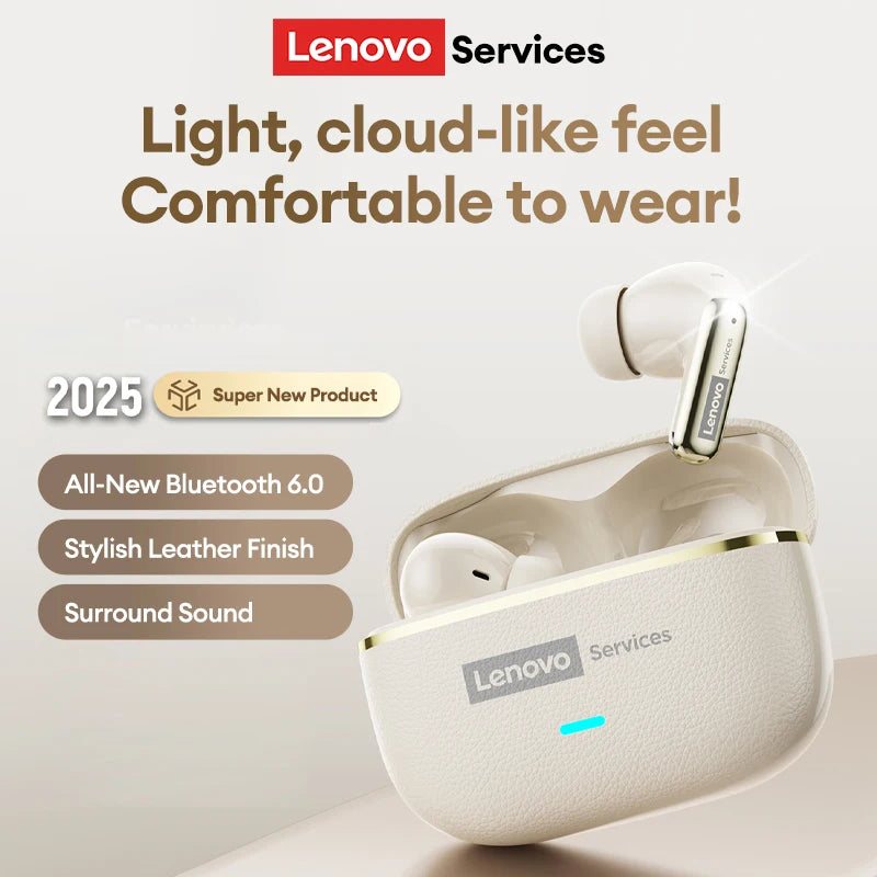 Choice Lenovo LE208 Wireless Earphones Bluetooth V6.0 HIFI Headphone Leather Texture Gaming Headset with Mic Music Earbuds