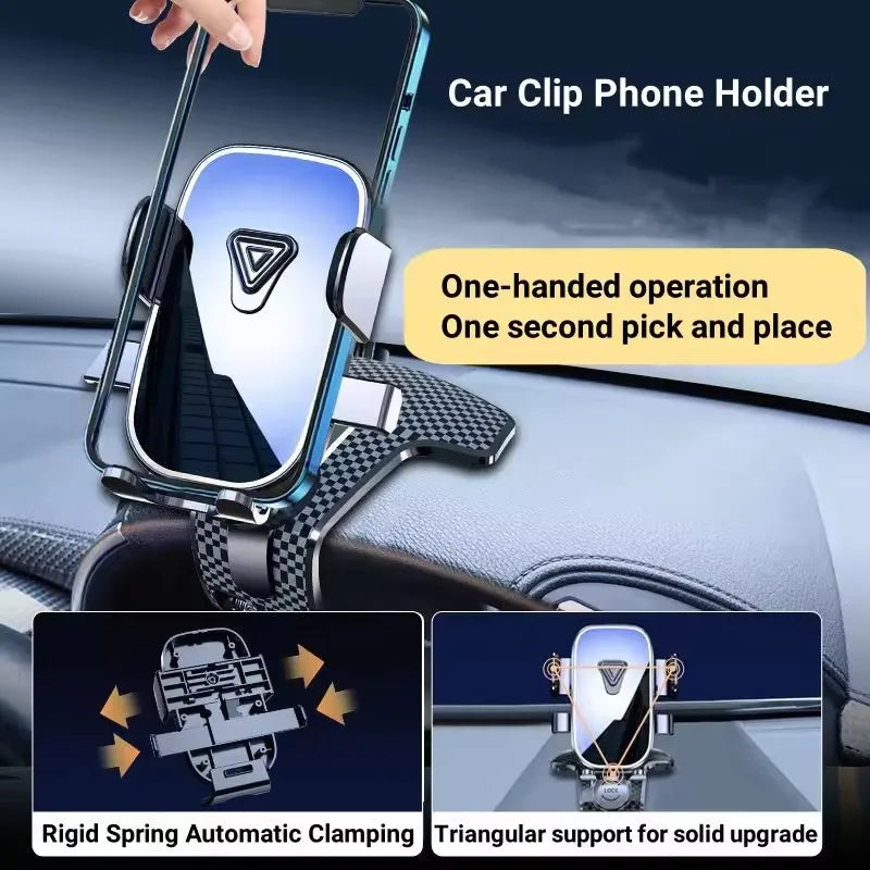 New Car Dashboard Phone Holder Gravity Crocodile Clip Automatic Locking Mirror Phone Stand Universal GPS Navigation Mount