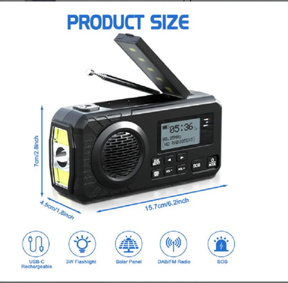 DAB  Portable Hand Crank Radio Emergency Radio Solar  Emergency Radio with BT FM SOS Alarm 5000 mAh  Power Bank and reading lamp