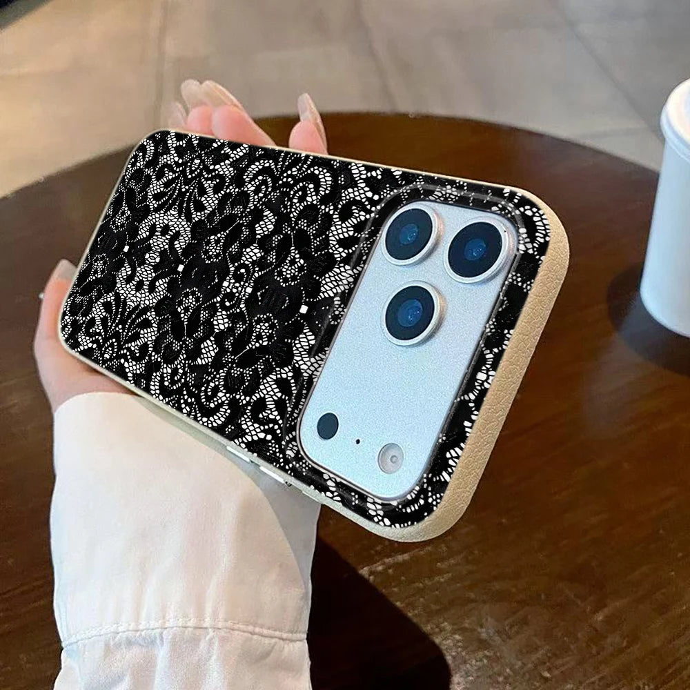 Black Lace Pattern Mobile Phone Case For iPhone 17 Air 16 15 14 13 12 11 17 Pro Max 15 Plus 14 Pro Cartoon Soft Cover