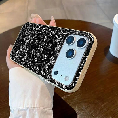 Black Lace Pattern Mobile Phone Case For iPhone 17 Air 16 15 14 13 12 11 17 Pro Max 15 Plus 14 Pro Cartoon Soft Cover
