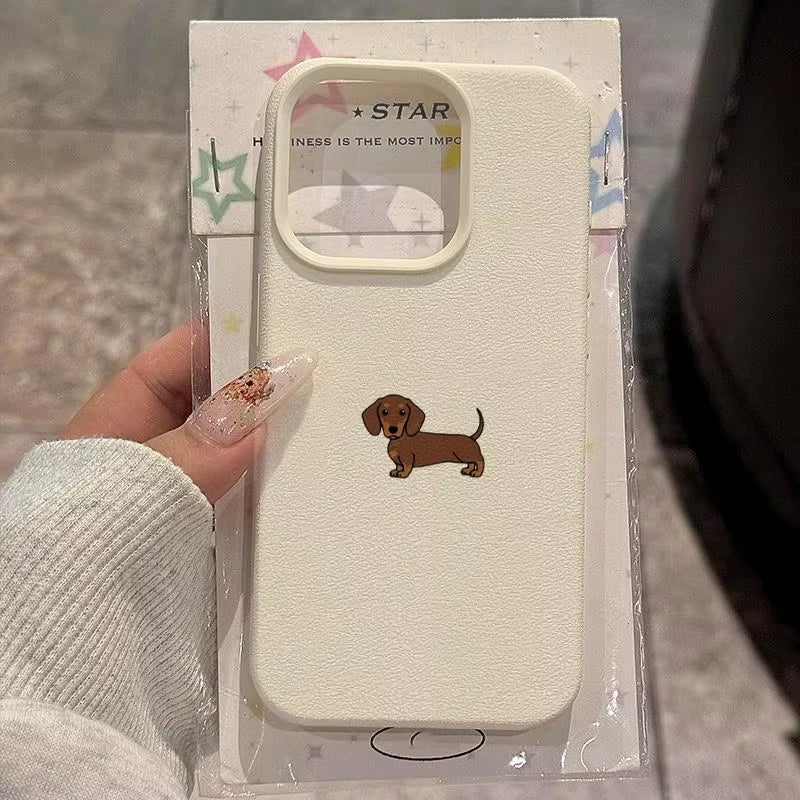 Phone Case For iPhone 11 12 13 14 15 16 17 Pro Max XS X XR 16E 16 Plus 17 Air Minimalist Brown Dachshund Pattern Soft TPU Cover