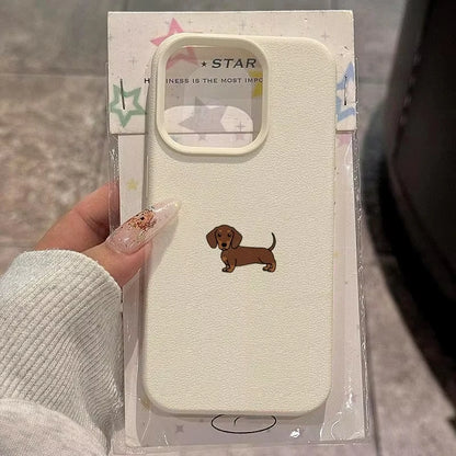Phone Case For iPhone 11 12 13 14 15 16 17 Pro Max XS X XR 16E 16 Plus 17 Air Minimalist Brown Dachshund Pattern Soft TPU Cover