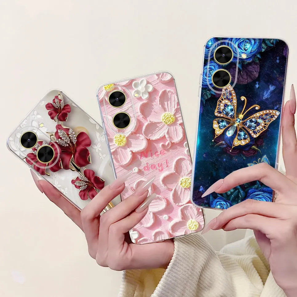 For Cover Xiaomi Redmi A5 4G / Poco C71 Phone Case Colorful Flower Butterfly Love Heart Lxuru Women Fashion Soft Clear Silicone
