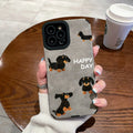 Cute Happy Dog Silicone Leather Phone Case For iPhone 14 12 11 13 15 Pro Max Mini 16 Plus 17 ProMax Air Soft Shockproof Cover