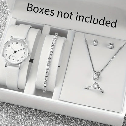 5/6PCS Fashion Women's Quartz Watch Leather Band Analog Quartz Watches with Diamond Jewelry (Without Box)