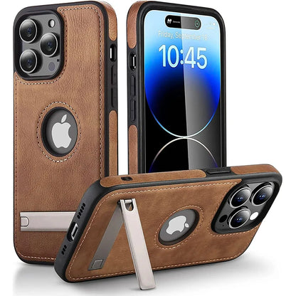 Luxury PU Leather Mobile Phone Case for iPhone 16 15 14 Pro Max Plus 13 12 Mini 11 Mobile Cases with Kickstand Slim Back Cover
