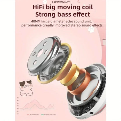 Cute Cat Wireless Headphones RGB Cute Cat Ears Headset With Microphone Noise Cancelling Kid Stereo Music Children's Gifts