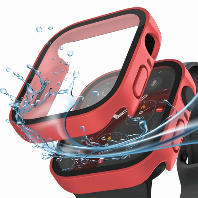 Tempered Glass Case for Apple Watch 45mm 41mm 44mm 40mm Screen Protector Cover Waterproof Hard Bumper iWatch Series 4 5 SE 6 7 8