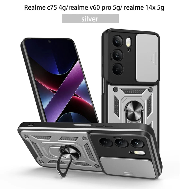 Magnetic Ring Holder Armor Case for OPPO Realme C75 C 75 RealmeC75 4G Slide Camera Protect Cover For Realme 14X 14 X Realme14X