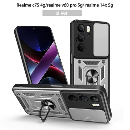 Magnetic Ring Holder Armor Case for OPPO Realme C75 C 75 RealmeC75 4G Slide Camera Protect Cover For Realme 14X 14 X Realme14X