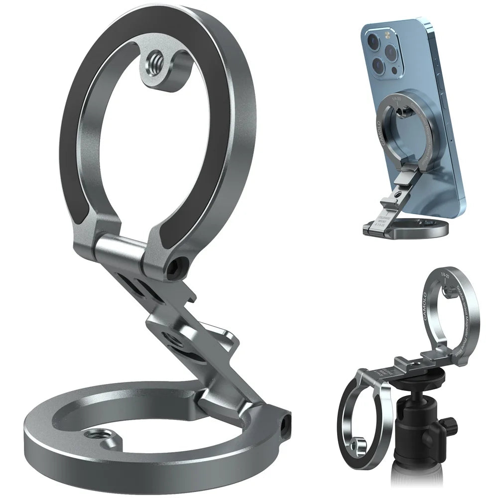 New Dual-Sided Magnetic Phone Holder w ColdShoe 1/4"-20 For MagSafe iPhone 16 15 14 Android Tripod Gym Car Holder Phone Stand