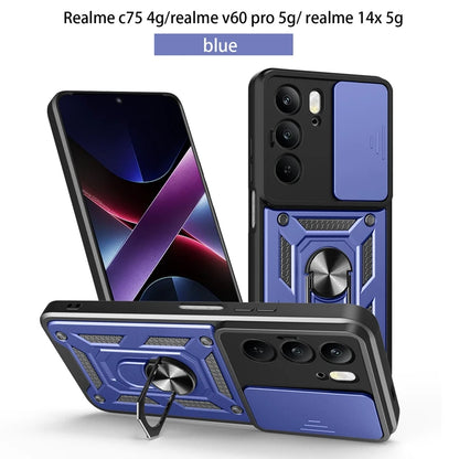 Magnetic Ring Holder Armor Case for OPPO Realme C75 C 75 RealmeC75 4G Slide Camera Protect Cover For Realme 14X 14 X Realme14X