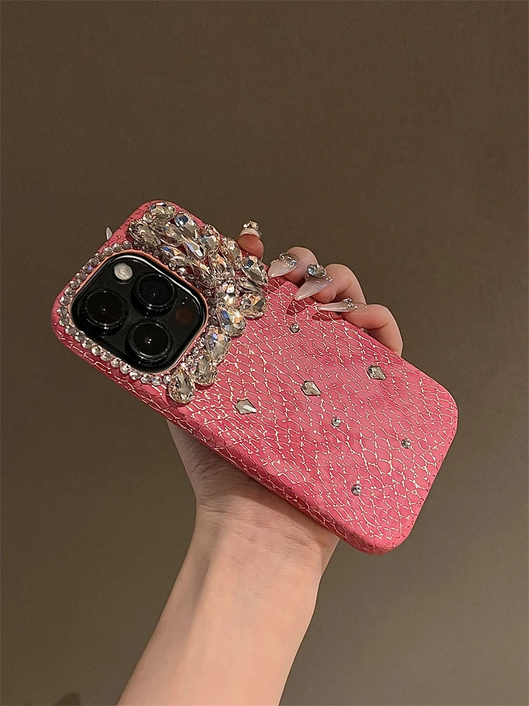 Luxurious Glitter Phone Case For iPhone 17 16 15 14 13 12 11 Pro Max  Snake Pattern Cover For iPhone 16 17 Pro max Diamond Shiny