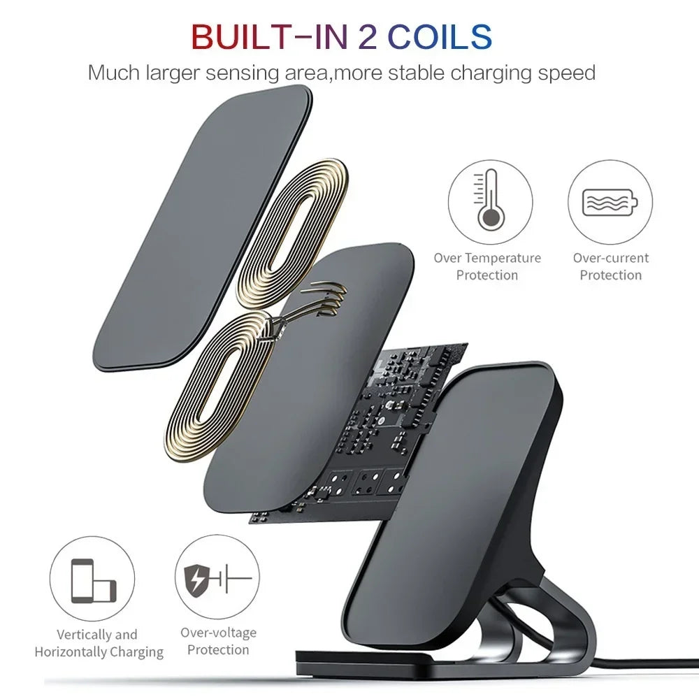 10W 7 5W 5W Qi Fast Wireless Charger Mount 2 Coils Case Friendly Anti Slip Rubber Type C Input