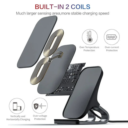 10W 7 5W 5W Qi Fast Wireless Charger Mount 2 Coils Case Friendly Anti Slip Rubber Type C Input