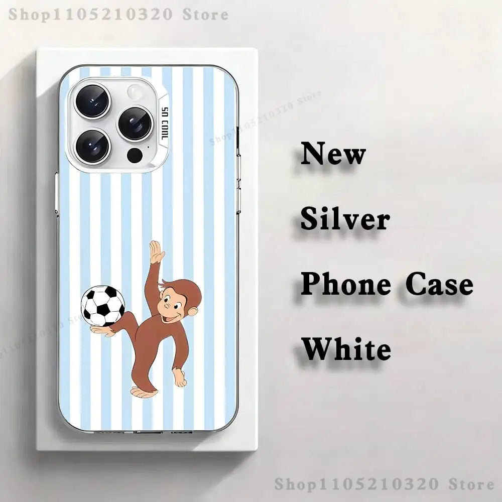 Curious G-George Monkey Phone Case For iPhone 17,16,15,14,13,12,X,8,Pro,Max,Plus,E,SE4,Air,Mini White IMD Matte