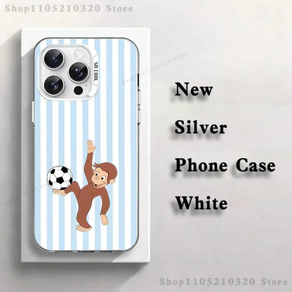 Curious G-George Monkey Phone Case For iPhone 17,16,15,14,13,12,X,8,Pro,Max,Plus,E,SE4,Air,Mini White IMD Matte