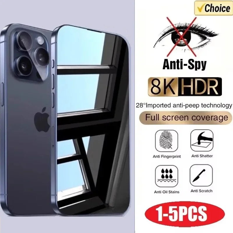 1-5PCS Anti-Spy Glass for iPhone 15 14 13 12 11 16 17 Pro Max Mini X XS XR 7 8 6 Plus Privacy Screen Protector For iPhone 17