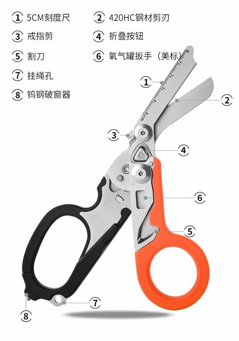 Multifunctional Emergency Rescue Shears With Strap Cutter Glass Breaker Outdoor Survival Emergency Response Tool